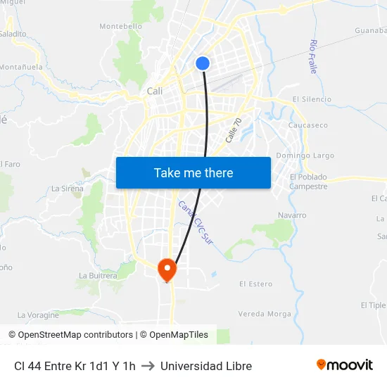 Cl 44 Entre Kr 1d1 Y 1h to Universidad Libre map