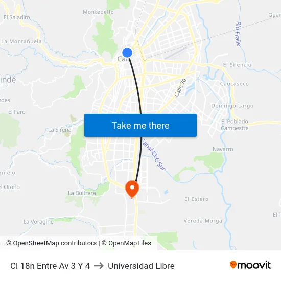 Cl 18n Entre Av 3 Y 4 to Universidad Libre map