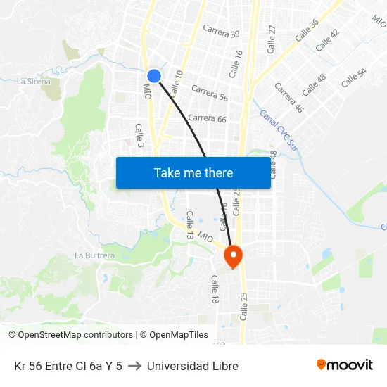 Kr 56 Entre Cl 6a Y 5 to Universidad Libre map