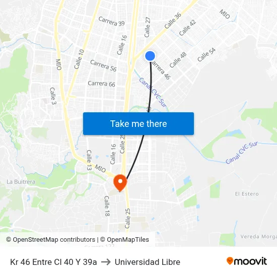 Kr 46 Entre Cl 40 Y 39a to Universidad Libre map