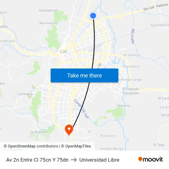 Av 2n Entre Cl 75cn Y 75dn to Universidad Libre map