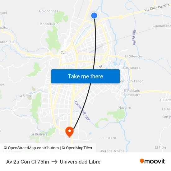 Av 2a Con Cl 75hn to Universidad Libre map