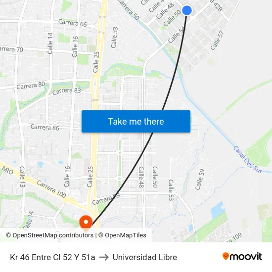 Kr 46 Entre Cl 52 Y 51a to Universidad Libre map