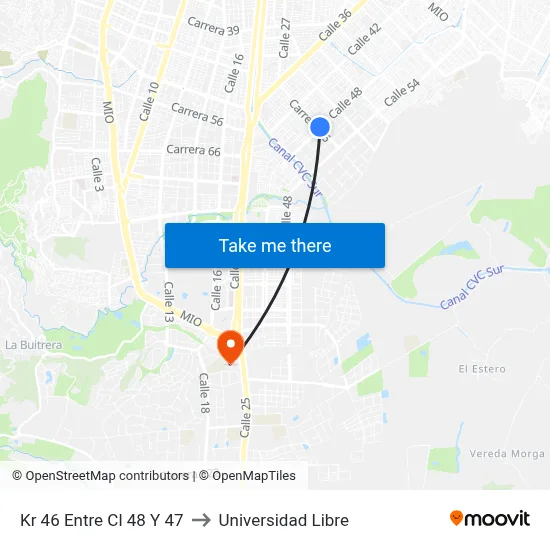 Kr 46 Entre Cl 48 Y 47 to Universidad Libre map