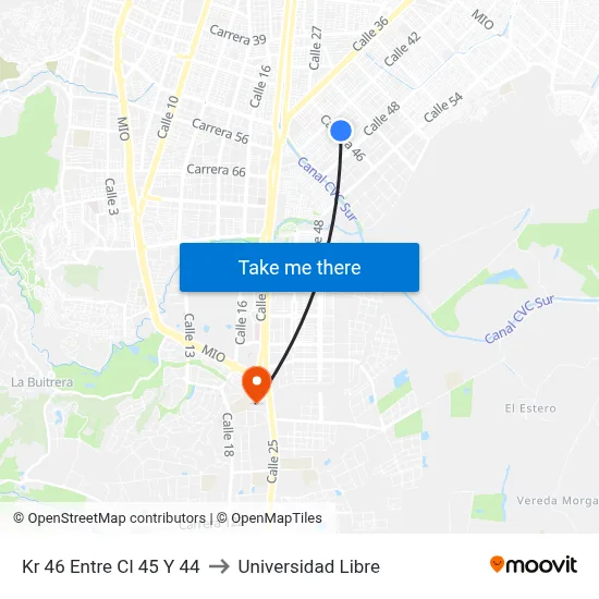 Kr 46 Entre Cl 45 Y 44 to Universidad Libre map