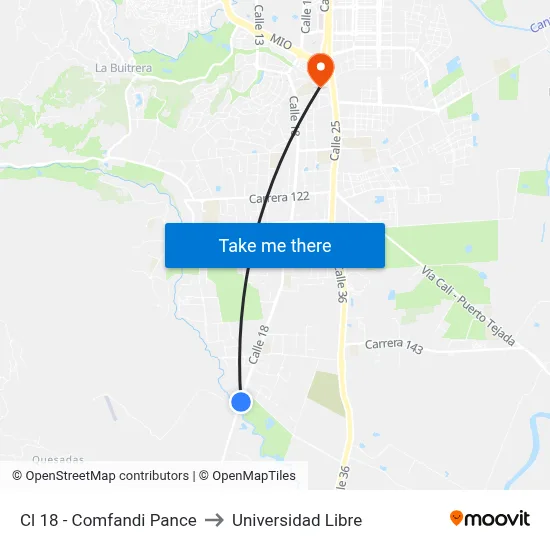 Cl 18 - Comfandi Pance to Universidad Libre map