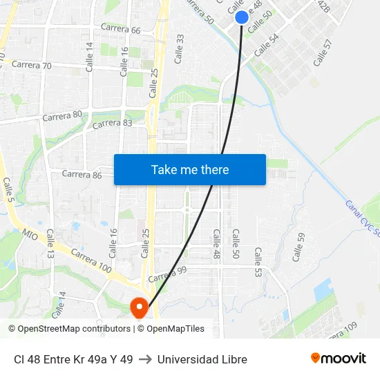 Cl 48 Entre Kr 49a Y 49 to Universidad Libre map