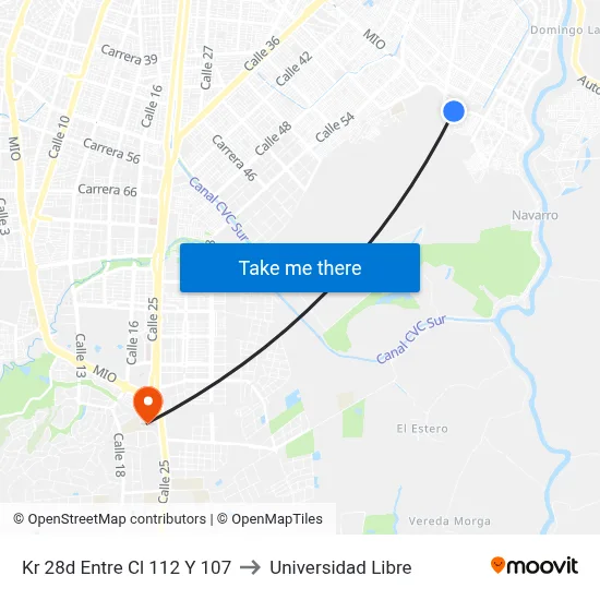 Kr 28d Entre Cl 112 Y 107 to Universidad Libre map