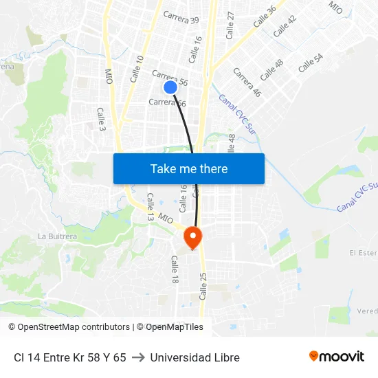 Cl 14 Entre Kr 58 Y 65 to Universidad Libre map