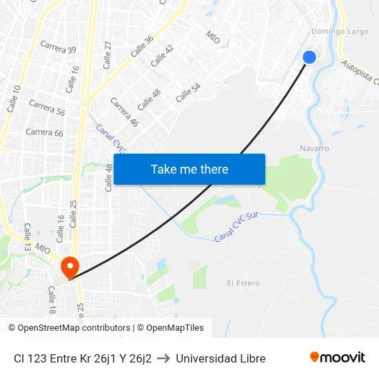 Cl 123 Entre Kr 26j1 Y 26j2 to Universidad Libre map