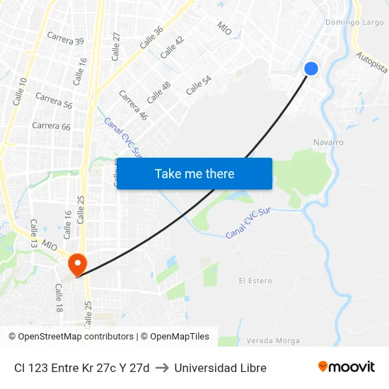 Cl 123 Entre Kr 27c Y 27d to Universidad Libre map