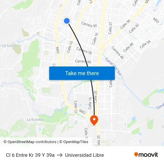 Cl 6 Entre Kr 39 Y 39a to Universidad Libre map