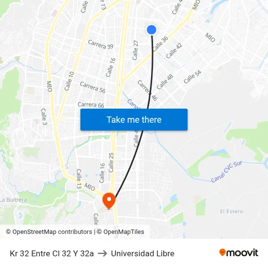 Kr 32 Entre Cl 32 Y 32a to Universidad Libre map