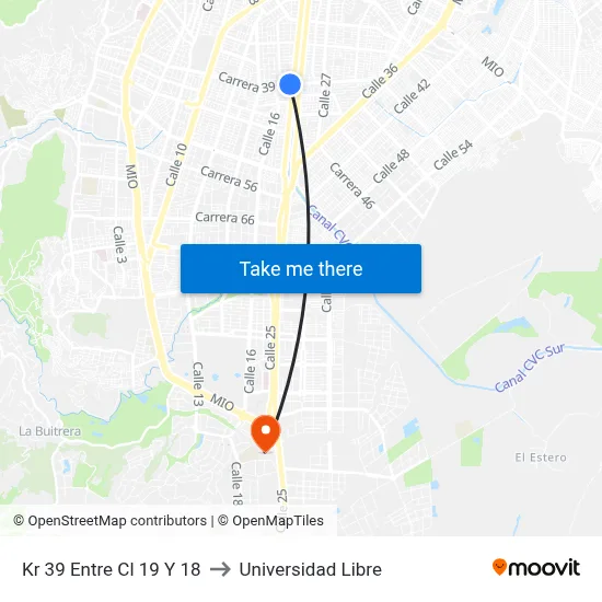 Kr 39 Entre Cl 19 Y 18 to Universidad Libre map