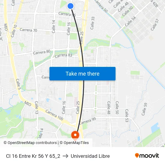 Cl 16 Entre Kr 56 Y 65_2 to Universidad Libre map