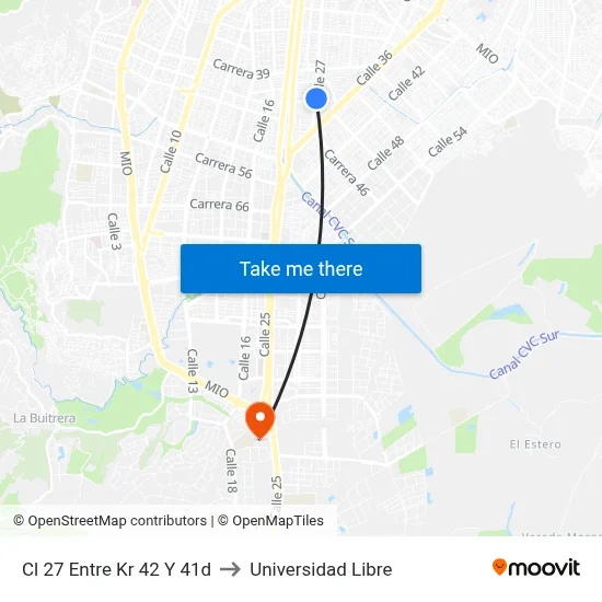 Cl 27 Entre Kr 42 Y 41d to Universidad Libre map
