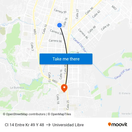 Cl 14 Entre Kr 49 Y 48 to Universidad Libre map