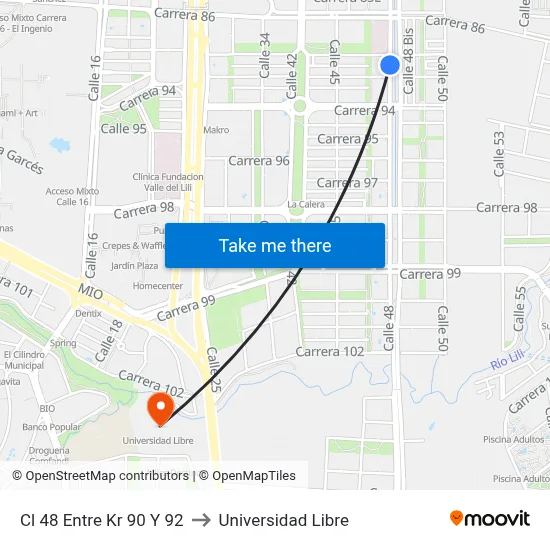 Cl 48 Entre Kr 90 Y 92 to Universidad Libre map
