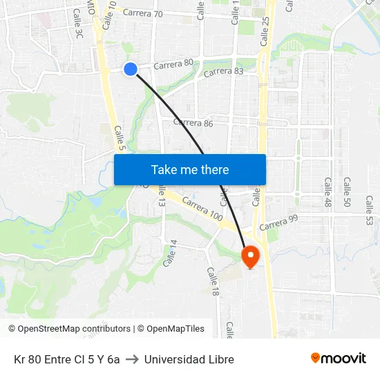 Kr 80 Entre Cl 5 Y 6a to Universidad Libre map