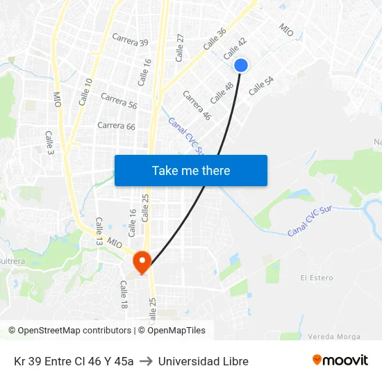 Kr 39 Entre Cl 46 Y 45a to Universidad Libre map