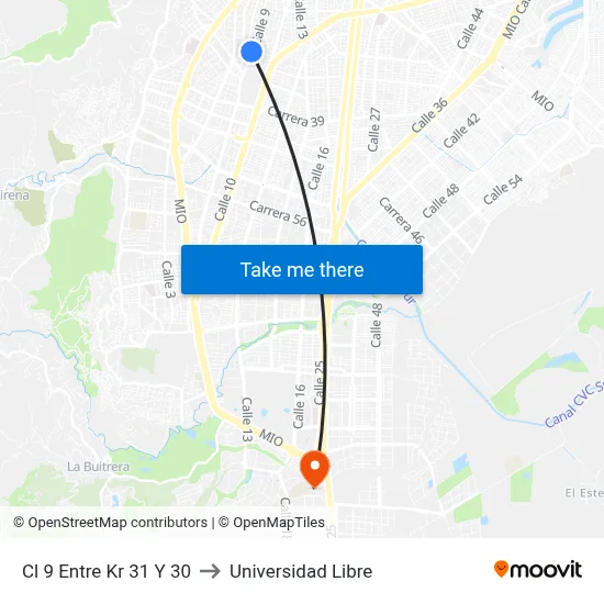 Cl 9 Entre Kr 31 Y 30 to Universidad Libre map