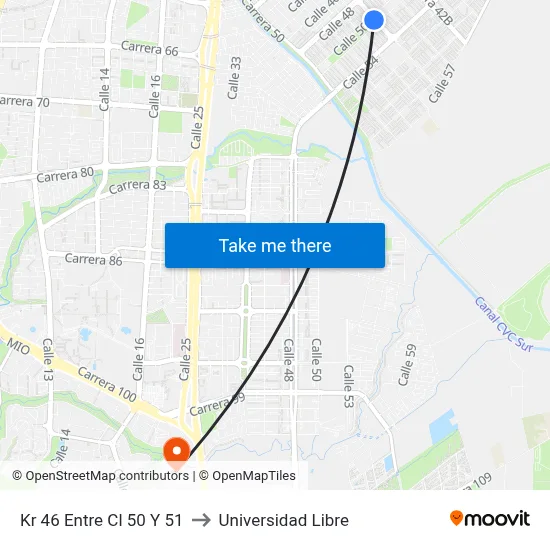 Kr 46 Entre Cl 50 Y 51 to Universidad Libre map