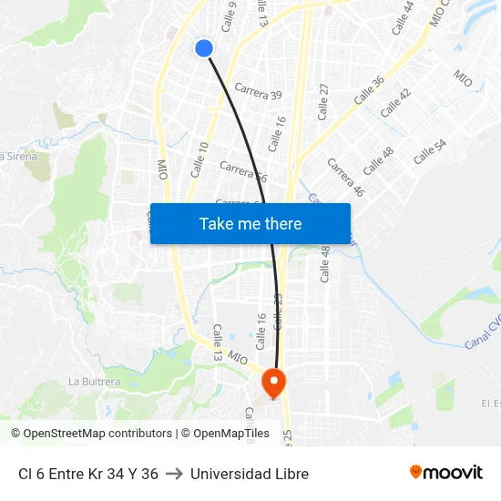 Cl 6 Entre Kr 34 Y 36 to Universidad Libre map