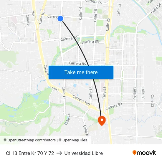 Cl 13 Entre Kr 70 Y 72 to Universidad Libre map