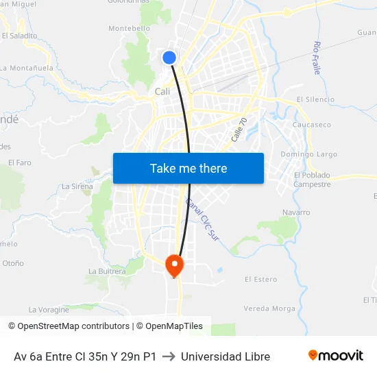 Av 6a Entre Cl 35n Y 29n P1 to Universidad Libre map