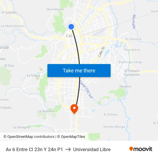 Av 6 Entre Cl 23n Y 24n P1 to Universidad Libre map
