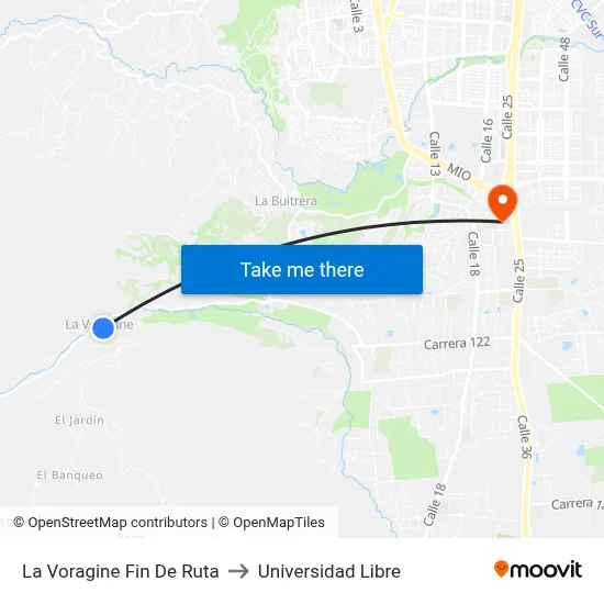 La Voragine Fin De Ruta to Universidad Libre map