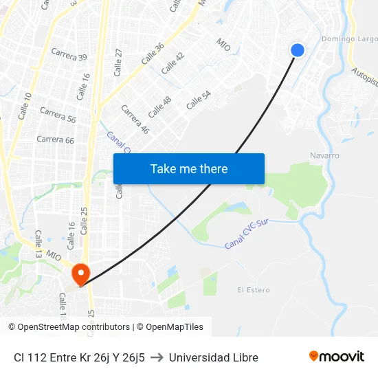 Cl 112 Entre Kr 26j Y 26j5 to Universidad Libre map