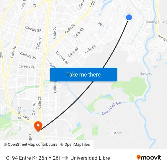 Cl 94 Entre Kr 26h Y 26i to Universidad Libre map