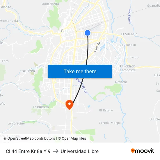 Cl 44 Entre Kr 8a Y 9 to Universidad Libre map