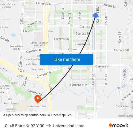 Cl 48 Entre Kr 92 Y 90 to Universidad Libre map