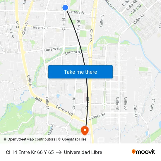 Cl 14 Entre Kr 66 Y 65 to Universidad Libre map
