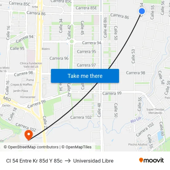 Cl 54 Entre Kr 85d Y 85c to Universidad Libre map