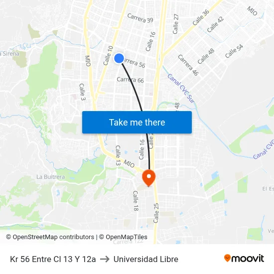 Kr 56 Entre Cl 13 Y 12a to Universidad Libre map