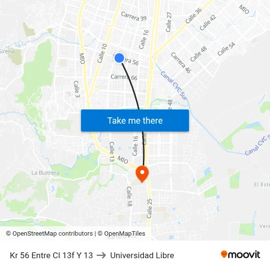 Kr 56 Entre Cl 13f Y 13 to Universidad Libre map
