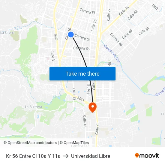 Kr 56 Entre Cl 10a Y 11a to Universidad Libre map