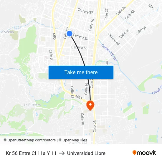 Kr 56 Entre Cl 11a Y 11 to Universidad Libre map