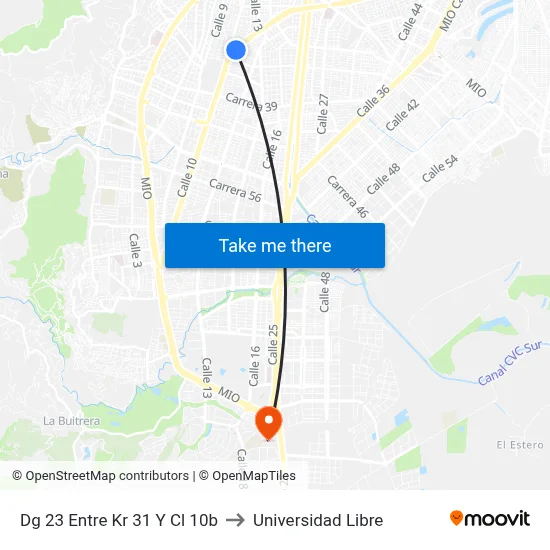 Dg 23 Entre Kr 31 Y Cl 10b to Universidad Libre map