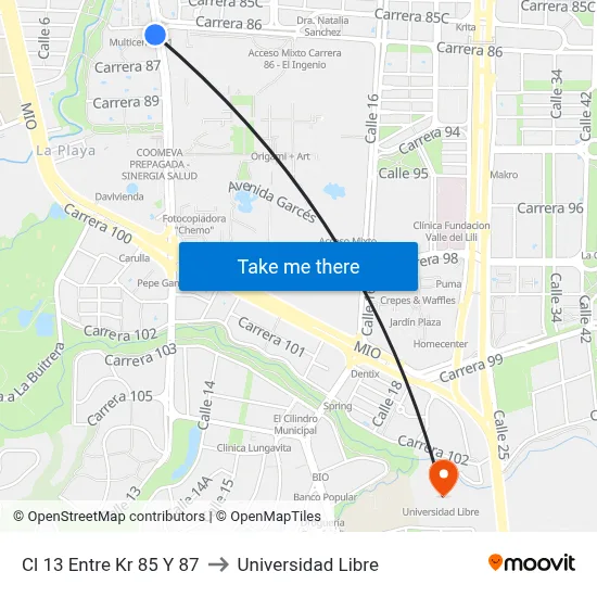 Cl 13 Entre Kr 85 Y 87 to Universidad Libre map
