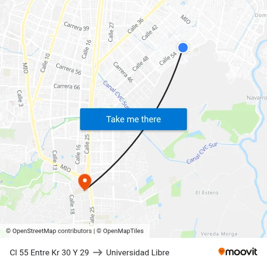 Cl 55 Entre Kr 30 Y 29 to Universidad Libre map