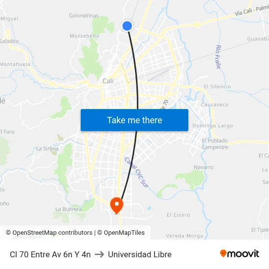 Cl 70 Entre Av 6n Y 4n to Universidad Libre map