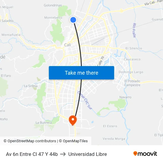 Av 6n Entre Cl 47 Y 44b to Universidad Libre map