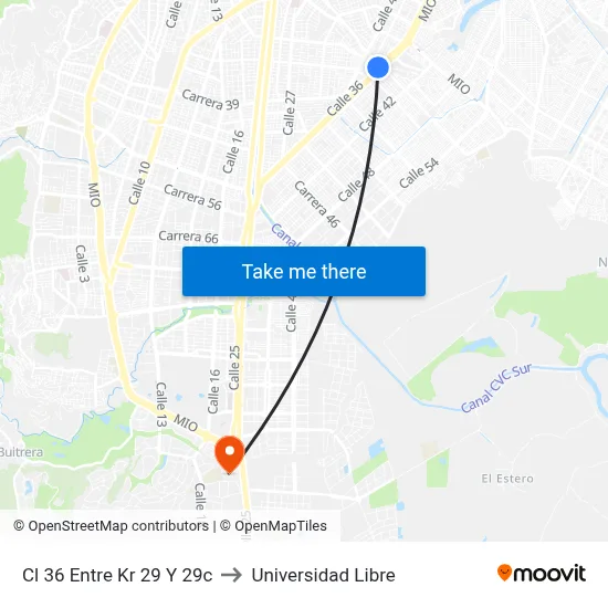 Cl 36 Entre Kr 29 Y 29c to Universidad Libre map
