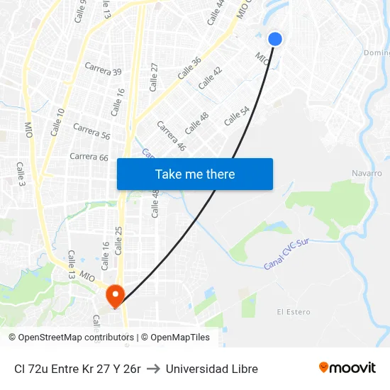 Cl 72u Entre Kr 27 Y 26r to Universidad Libre map