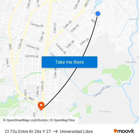 Cl 72u Entre Kr 26s Y 27 to Universidad Libre map