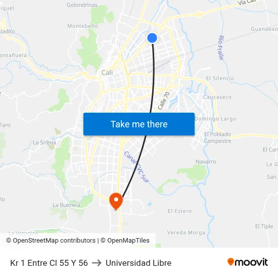 Kr 1 Entre Cl 55 Y 56 to Universidad Libre map